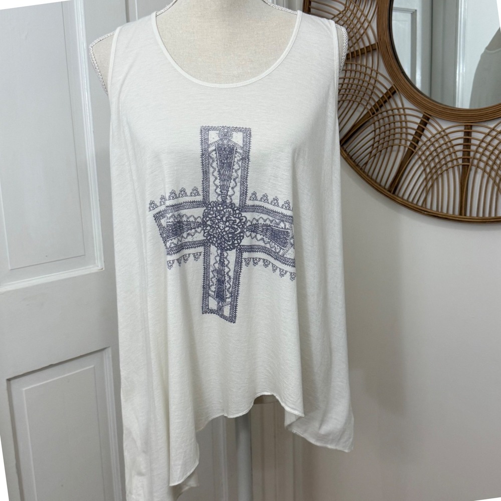 We The Free Cross Tank Top Small Boho Asymmetric Hem Beach Festival Y2K Grunge